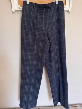 Navy Plaid Straight-Leg Trousers